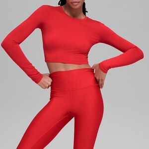 Alo Finesse Bright Red Long Sleeve Crop Top XS NWT